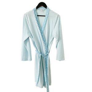 Jockey White‎ Blue Stripes Dot Lightweight Jersey Crossover Robe